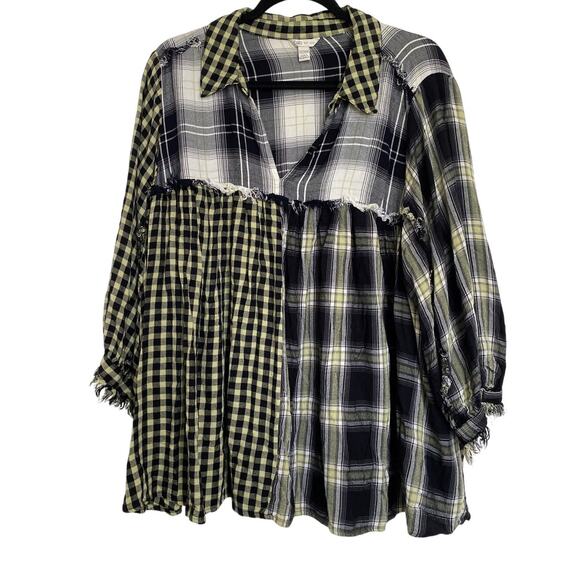 Cato Blouse Womens 22/24W Prairie Grunge Patchwork Boho Avant Garde Artsy Soft - Picture 1 of 6